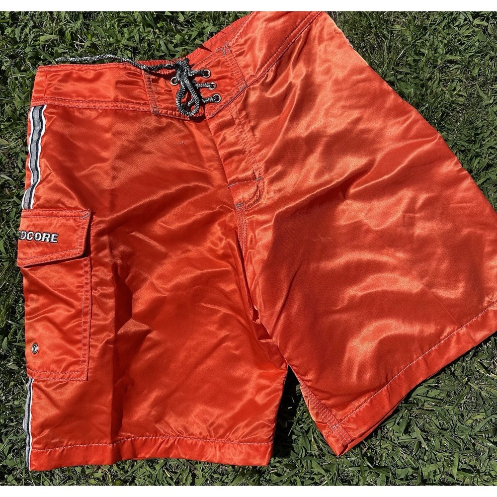 New Dead Stock Y2K Men's 100% Orange Nylon Boardshorts Made In USA Hardcore 28‎